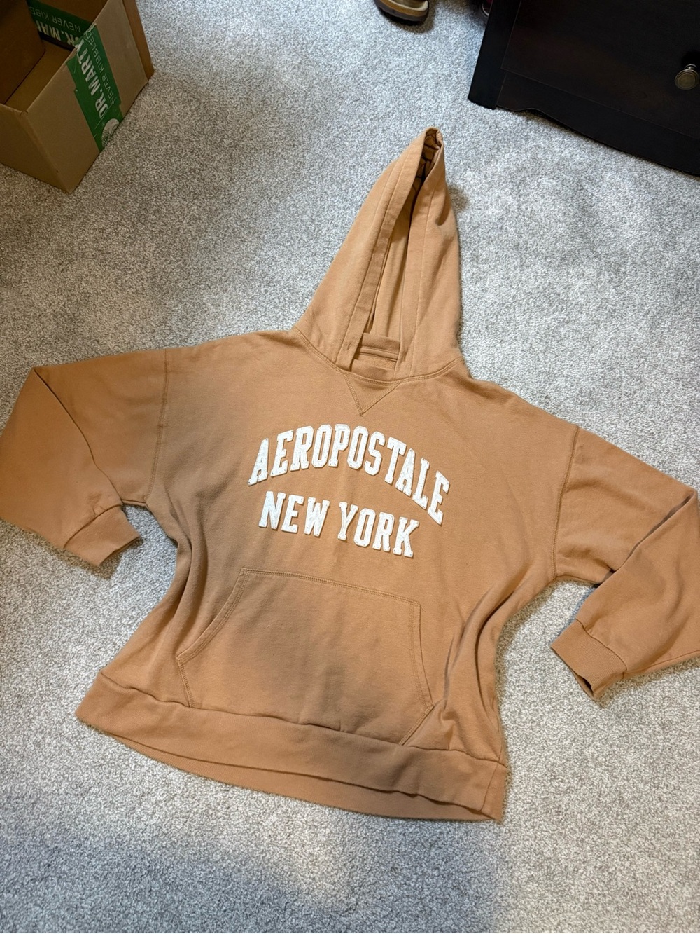 Aeropostale Women's Hooded Sweater in Camel Brown with White Logo